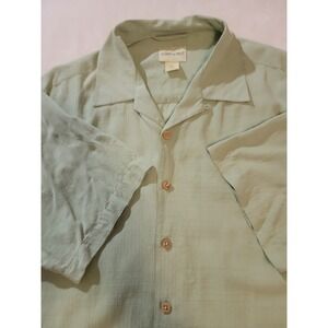 Joseph & Feiss 100% Silk Men's Green Button Down short sleeve Shirt Size XL